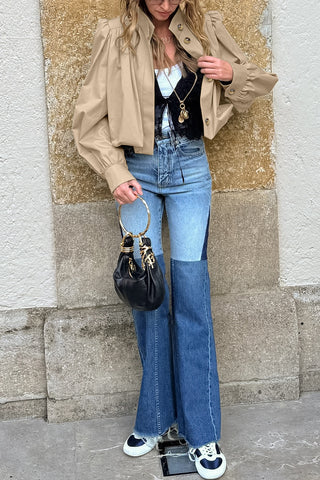 Cropped Buttoned Trench Coat