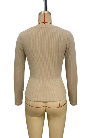 V-Neck Long Sleeve Ribbed Top
