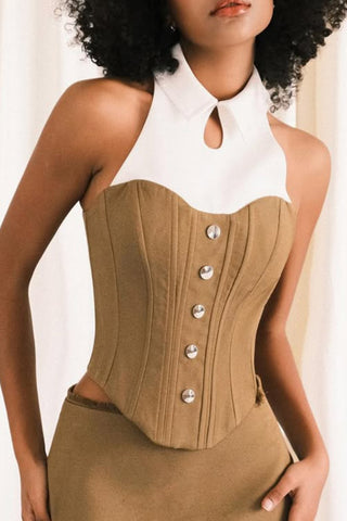 Button-Front Halter Neck Tank