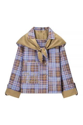 Button-Front Plaid Collar Jacket