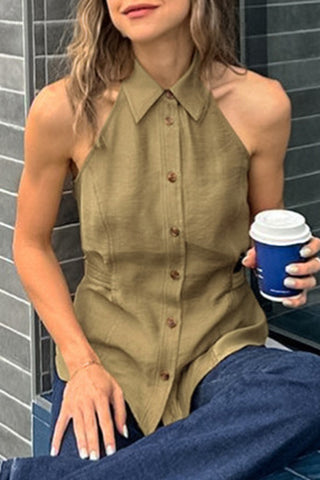 Collared Button-Front Tank Top