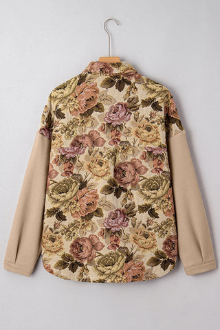 Floral Waffle Knit Patchwork Chest Pocket Jacket