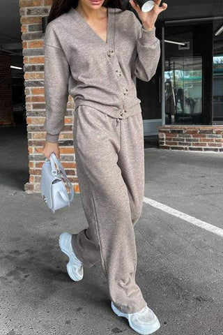 Casual Button Cardigan and Pants Set