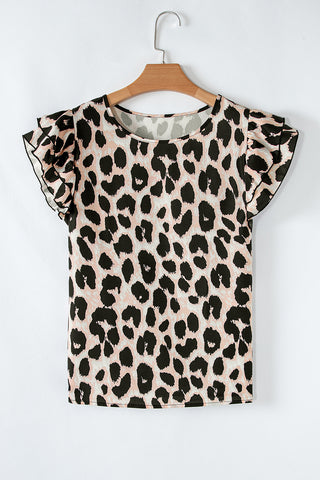 Leopard Flutter Sleeve Blouse