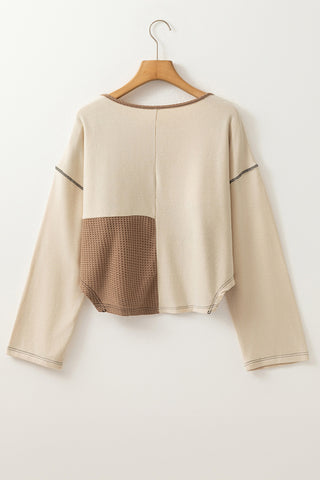 Casual Button-Detail Patchwork Sweater