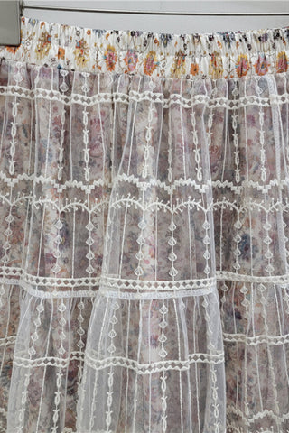 Tiered Lace Overlay Midi Skirt