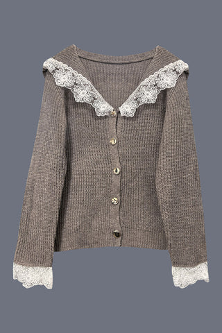 Lace-Trim Button Cardigan