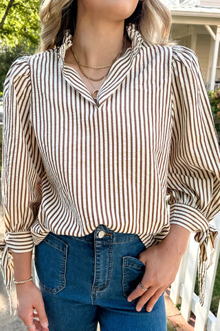 Striped Tie-Sleeve Blouse