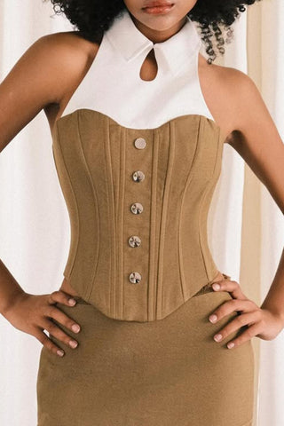 Button-Front Halter Neck Tank