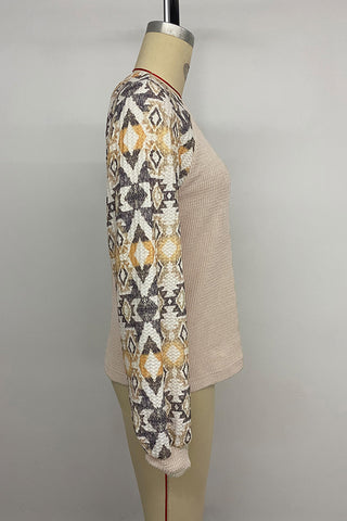 Patterned Sleeve Ribbed T-Shirt