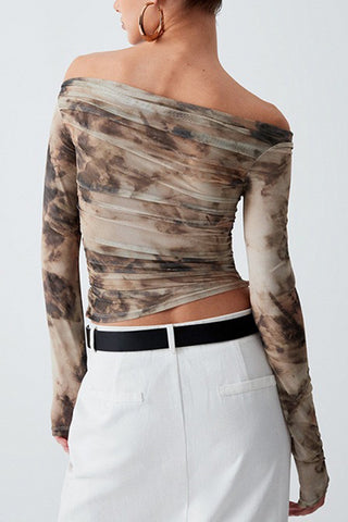 Off-Shoulder Ruched Long Sleeve Top