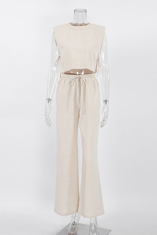 Sleeveless Crop Top and Wide-Leg Pants Set