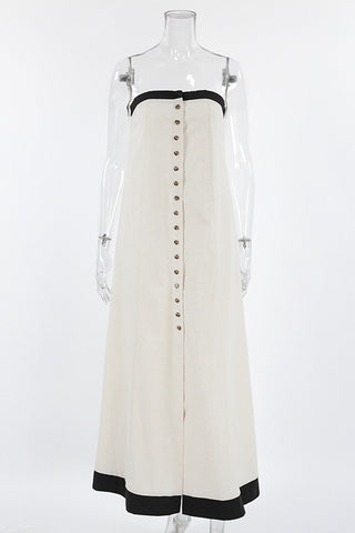 Strapless Button-Front Casual Dress