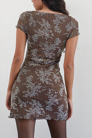 Floral Mesh V-Neck Dress