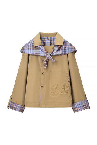 Button-Front Plaid Collar Jacket