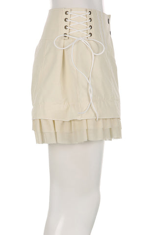 Lace-Up Ruffle Hem Casual Shorts