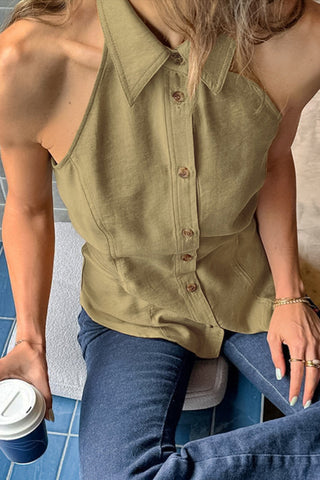 Collared Button-Front Tank Top