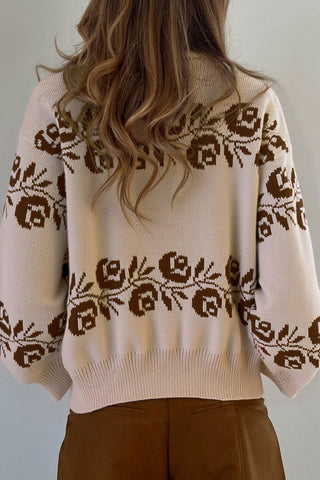 Floral Pattern Knit Sweater