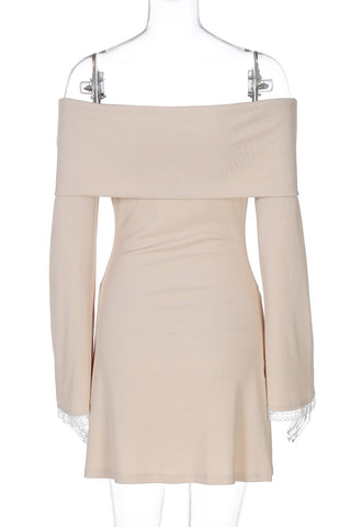 Off-Shoulder Casual Dress with Lace Trim