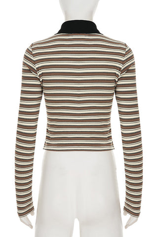 Striped Long Sleeve Polo Top