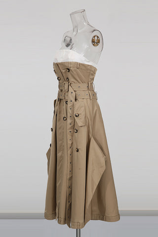 Strapless Double-Breasted Casual Dress