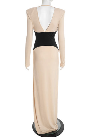 Long Sleeve Plunge Waist Detail Dress