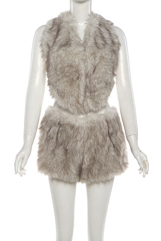 Faux Fur Vest and Shorts Set