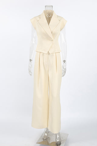 Elegant Sleeveless Blazer and Wide-Leg Pants Set