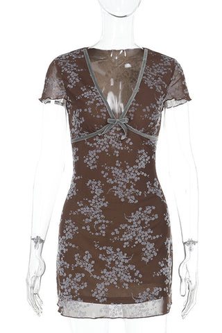 Floral Mesh V-Neck Dress