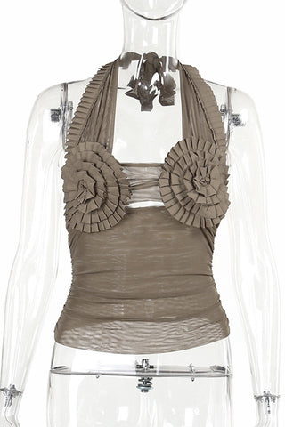 Ruffle Detail Halter Tank Top