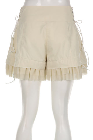 Lace-Up Ruffle Hem Casual Shorts