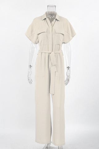 Belted Short-Sleeve Jumpsuit