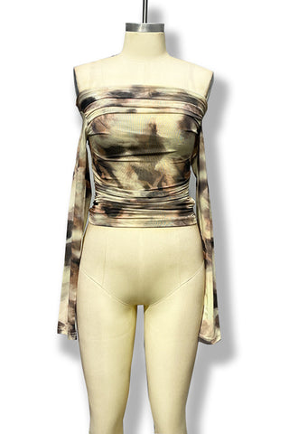 Off-Shoulder Ruched Long Sleeve Top