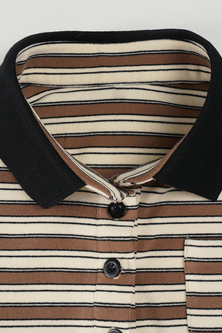 Striped Long Sleeve Polo Top