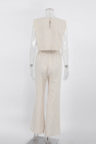 Sleeveless Crop Top and Wide-Leg Pants Set