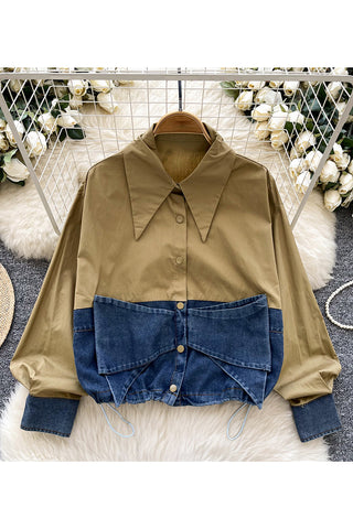 Modern Two-Tone Shirt with Denim Accents