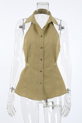 Collared Button-Front Tank Top