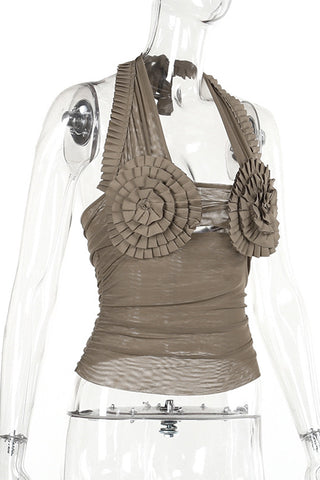 Ruffle Detail Halter Tank Top