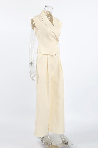 Elegant Sleeveless Blazer and Wide-Leg Pants Set