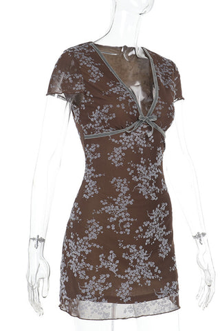 Floral Mesh V-Neck Dress