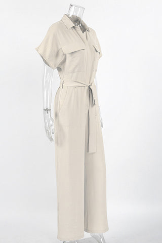 Belted Short-Sleeve Jumpsuit