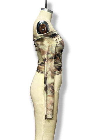 Off-Shoulder Ruched Long Sleeve Top