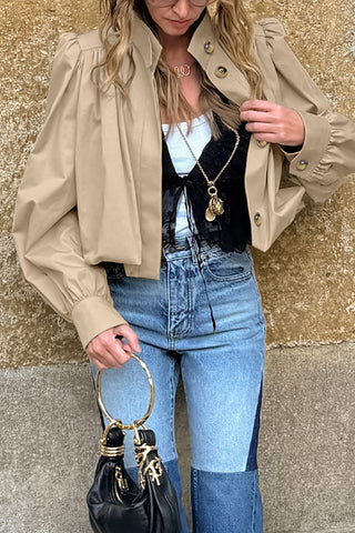 Cropped Buttoned Trench Coat