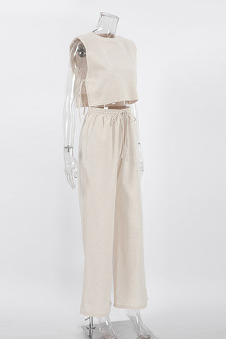 Sleeveless Crop Top and Wide-Leg Pants Set