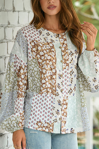 Floral Patchwork Blouse with Button Detail