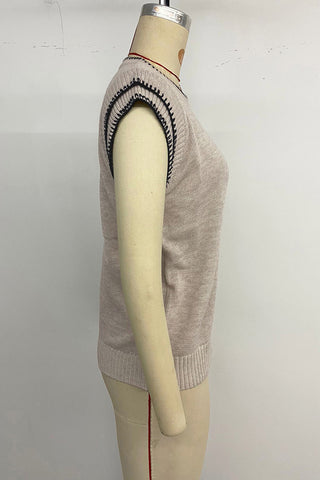 Sleeveless Sweater Vest with Contrast Stitching