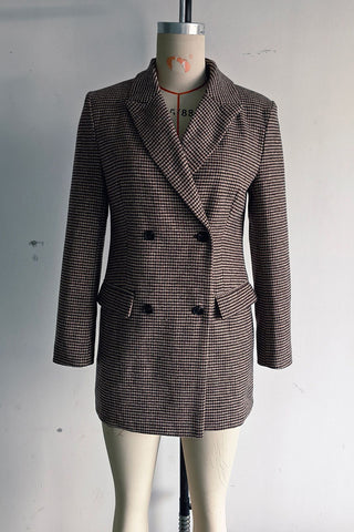 Double-Breasted Houndstooth Blazer