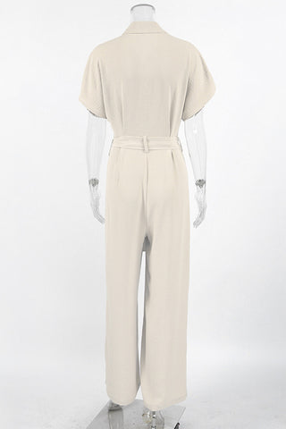Belted Short-Sleeve Jumpsuit