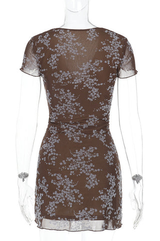 Floral Mesh V-Neck Dress