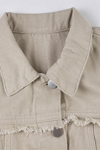 Frayed Hem Button-Front Denim Jacket